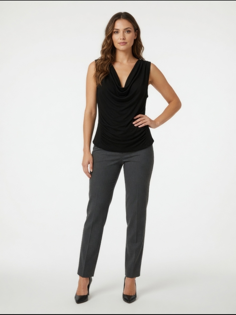 Cupshe Black Cowl Neck Sleeveless Draped Top - Size XL - NWT